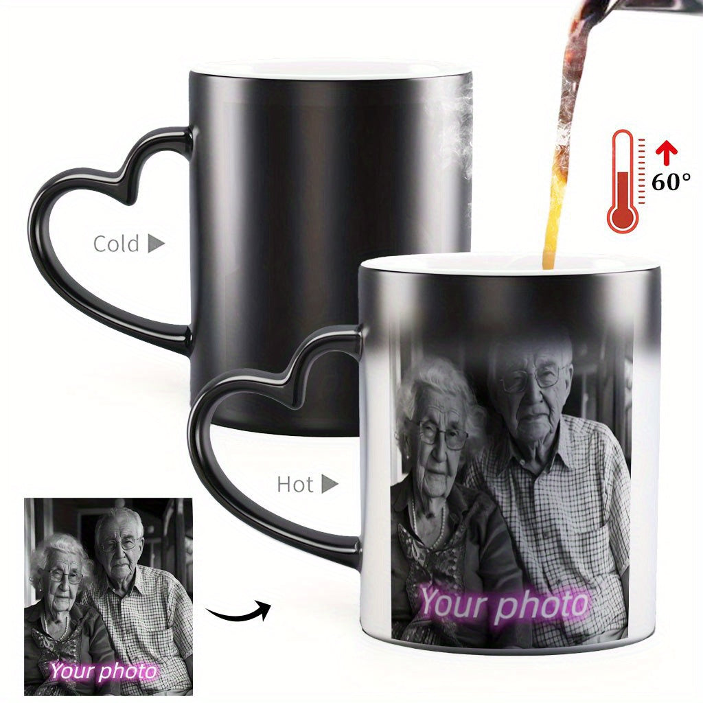 Magic Color Changing 1pc Mug with Heart-Shaped Handle - Custom Photo & Text Engraving - Ideal for Father'S Day, Mother'S Day, Fall, Winter Gifts