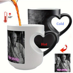 Magic Color Changing 1pc Mug with Heart-Shaped Handle - Custom Photo & Text Engraving - Ideal for Father'S Day, Mother'S Day, Fall, Winter Gifts
