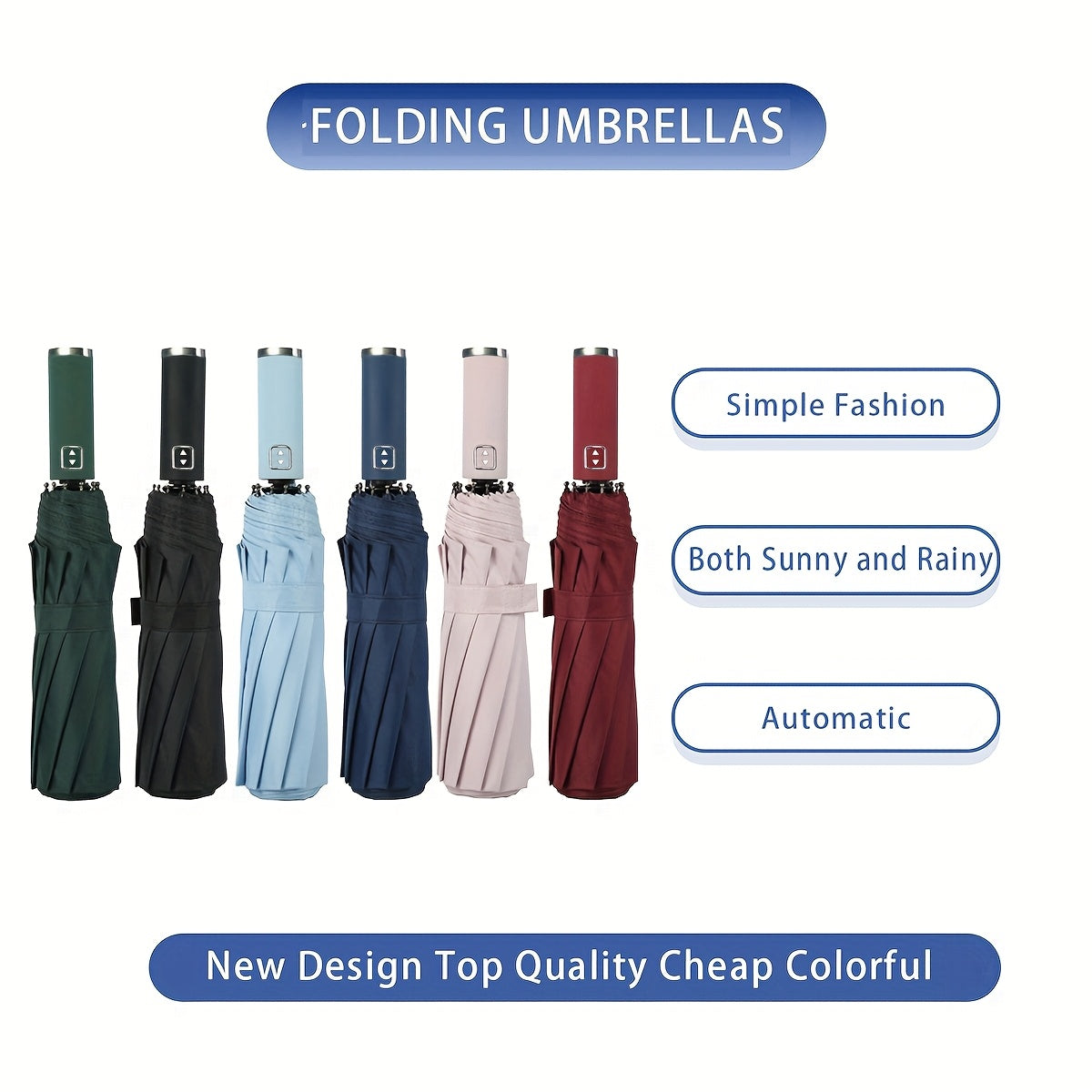 1-Pack Automatic Open/Close Folding Umbrella with 10-Rib Windproof, 190T Pongee Fabric, Compact Travel Design & Ergonomic Plastic Handle - Beige/Blue/Black, Durable Construction, Stylish Foldable Umbrella for Men & Women, Outdoor Umbrella, Travel Accessor