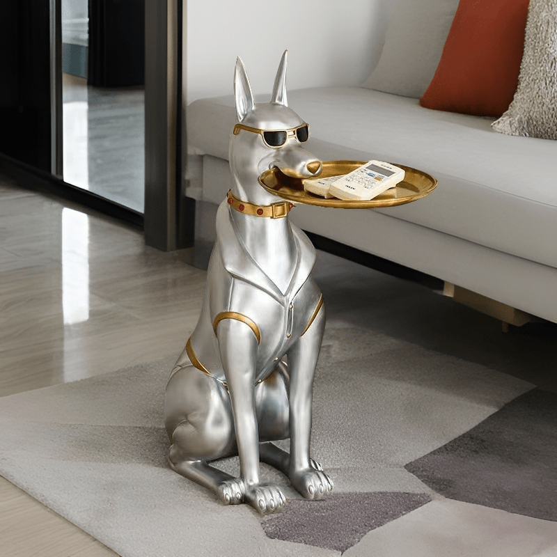 Resin Doberman Pinscher With Tray, Great Fashion Creative Sculpture, Living Room Interior, Does Not Require Electricity, Widely Used In Various Types Of Rooms, Perfect For Christmas, Halloween, Easter, Hanukkah, Thanksgiving-collectible Gifts