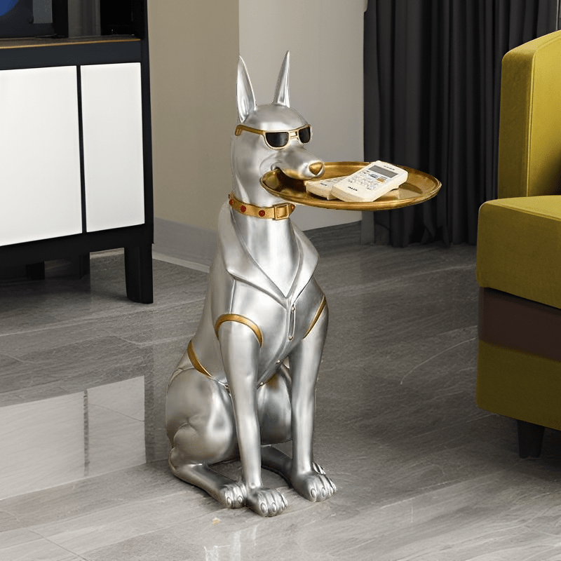 Resin Doberman Pinscher With Tray, Great Fashion Creative Sculpture, Living Room Interior, Does Not Require Electricity, Widely Used In Various Types Of Rooms, Perfect For Christmas, Halloween, Easter, Hanukkah, Thanksgiving-collectible Gifts