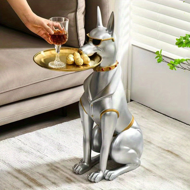Resin Doberman Pinscher With Tray, Great Fashion Creative Sculpture, Living Room Interior, Does Not Require Electricity, Widely Used In Various Types Of Rooms, Perfect For Christmas, Halloween, Easter, Hanukkah, Thanksgiving-collectible Gifts