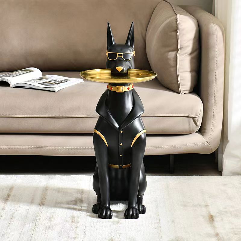 Resin Doberman Pinscher With Tray, Great Fashion Creative Sculpture, Living Room Interior, Does Not Require Electricity, Widely Used In Various Types Of Rooms, Perfect For Christmas, Halloween, Easter, Hanukkah, Thanksgiving-collectible Gifts