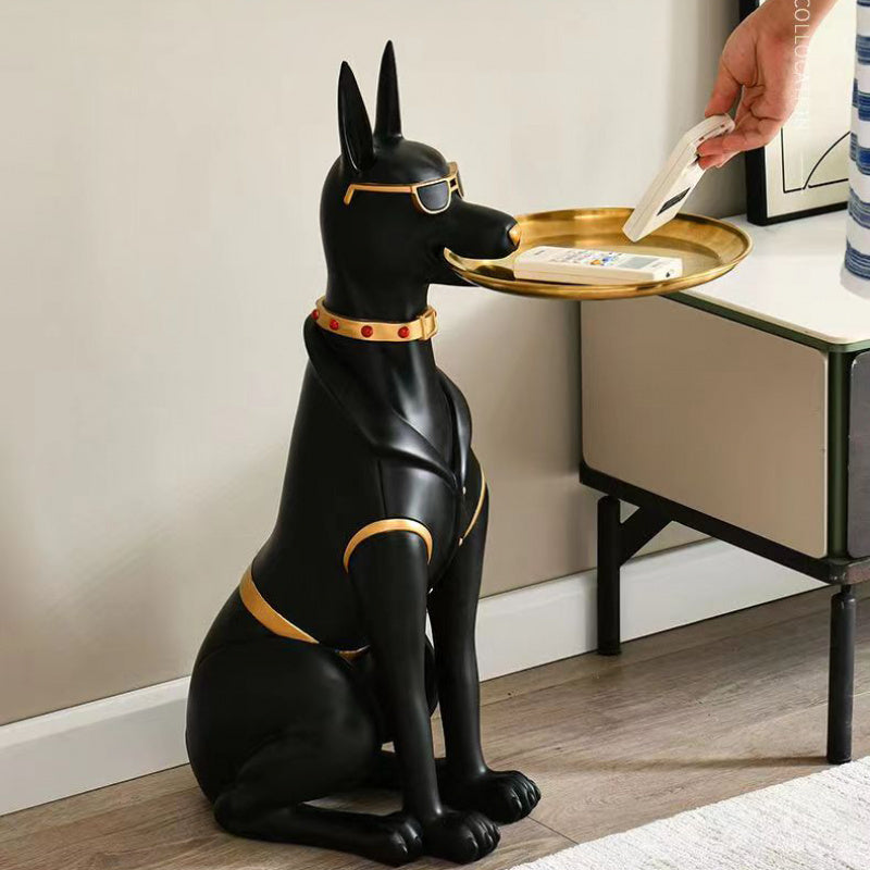 Resin Doberman Pinscher With Tray, Great Fashion Creative Sculpture, Living Room Interior, Does Not Require Electricity, Widely Used In Various Types Of Rooms, Perfect For Christmas, Halloween, Easter, Hanukkah, Thanksgiving-collectible Gifts