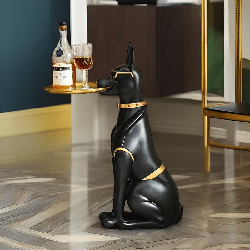Resin Doberman Pinscher With Tray, Great Fashion Creative Sculpture, Living Room Interior, Does Not Require Electricity, Widely Used In Various Types Of Rooms, Perfect For Christmas, Halloween, Easter, Hanukkah, Thanksgiving-collectible Gifts