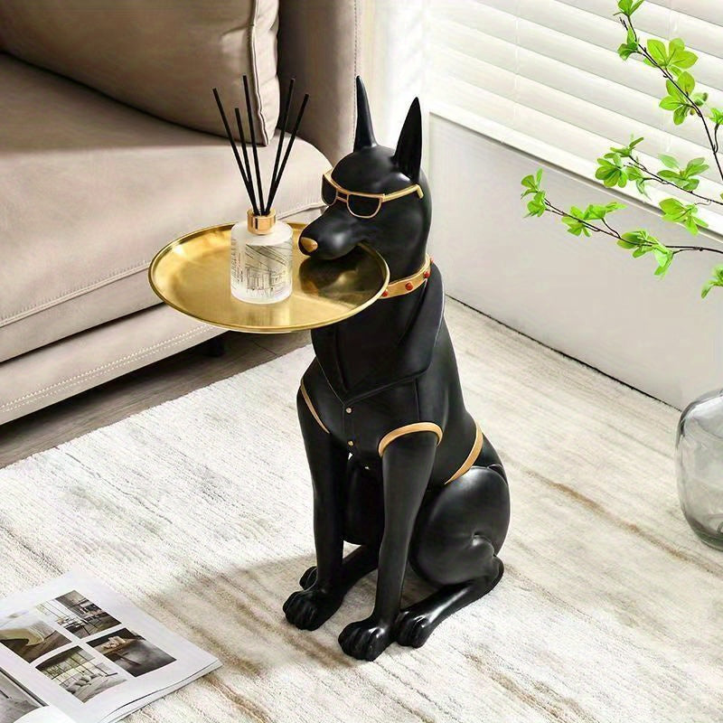 Resin Doberman Pinscher With Tray, Great Fashion Creative Sculpture, Living Room Interior, Does Not Require Electricity, Widely Used In Various Types Of Rooms, Perfect For Christmas, Halloween, Easter, Hanukkah, Thanksgiving-collectible Gifts