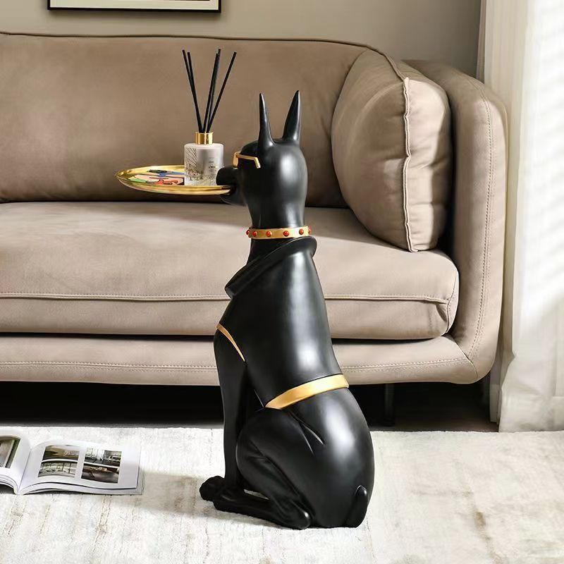Resin Doberman Pinscher With Tray, Great Fashion Creative Sculpture, Living Room Interior, Does Not Require Electricity, Widely Used In Various Types Of Rooms, Perfect For Christmas, Halloween, Easter, Hanukkah, Thanksgiving-collectible Gifts