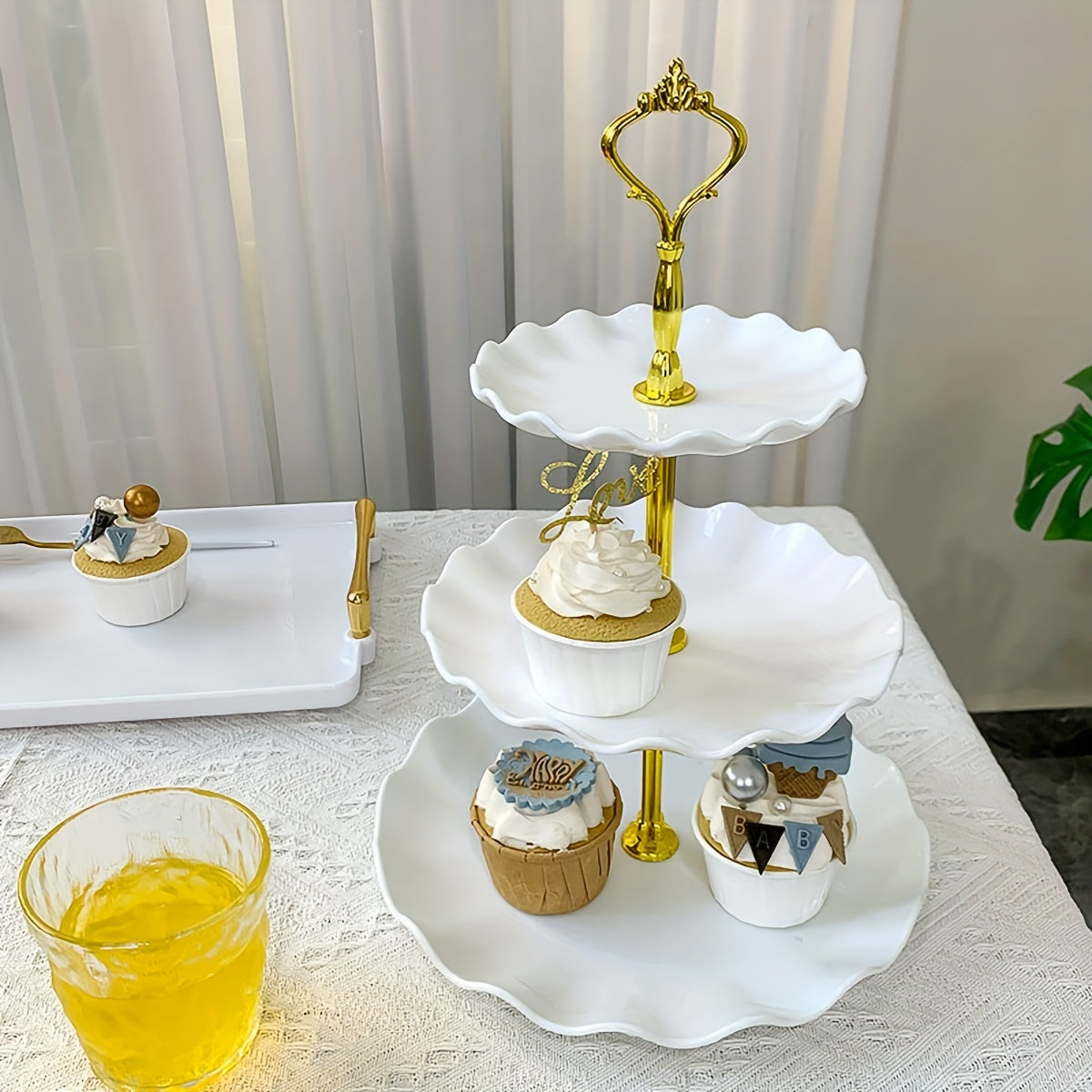 [European Cupcake Stand] 3 Tier European Cupcake Stand | Ruffled or Laciness Dessert Tower Tray for Tea Parties, Dances and Weddings