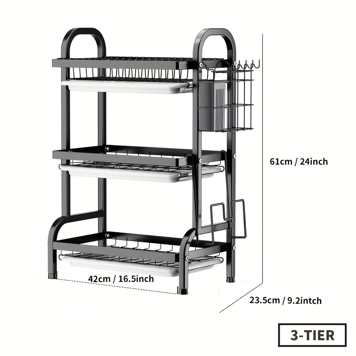 2-Tier/3-Tier Space-Saving Dish Drying Rack with Cutting Board and Cutlery Holder - Metal Kitchen Counter Organizer for Dishes, Glasses, and Utensils, Dish Drying Rack|Modern Kitchenware|Durable Metal Rack, Dish Rack for Kitchen