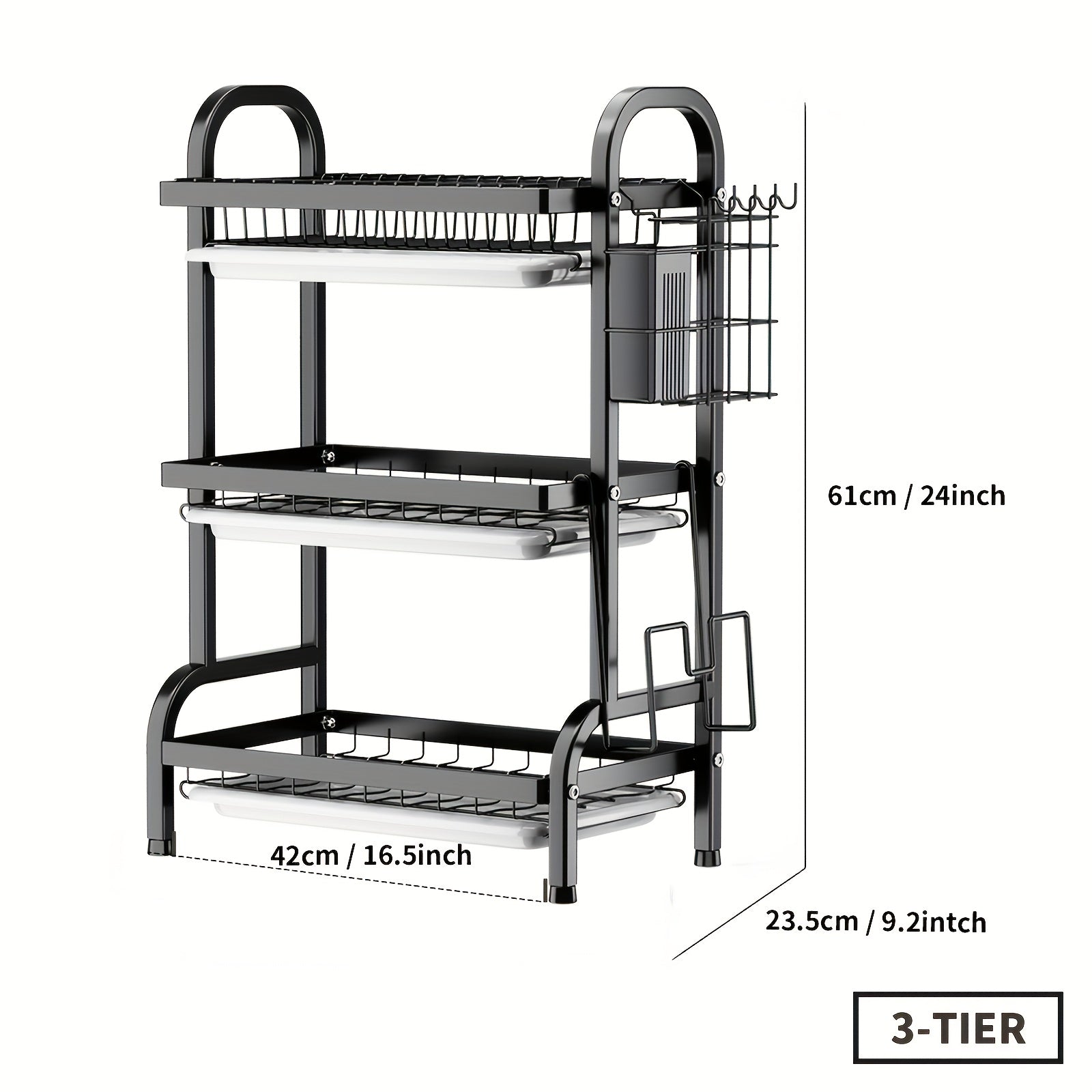 2-Tier/3-Tier Space-Saving Dish Drying Rack with Cutting Board and Cutlery Holder - Metal Kitchen Counter Organizer for Dishes, Glasses, and Utensils, Dish Drying Rack|Modern Kitchenware|Durable Metal Rack, Dish Rack for Kitchen