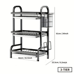 2-Tier/3-Tier Space-Saving Dish Drying Rack with Cutting Board and Cutlery Holder - Metal Kitchen Counter Organizer for Dishes, Glasses, and Utensils, Dish Drying Rack|Modern Kitchenware|Durable Metal Rack, Dish Rack for Kitchen
