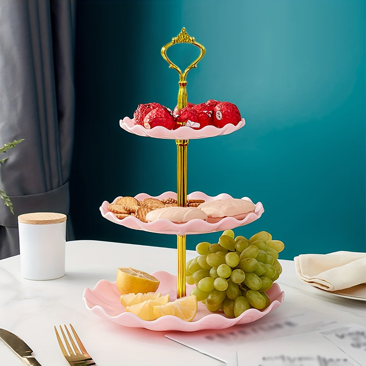 [European Cupcake Stand] 3 Tier European Cupcake Stand | Ruffled or Laciness Dessert Tower Tray for Tea Parties, Dances and Weddings