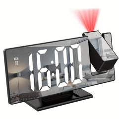 180° Adjustable LED Projection Alarm Clock - Black, USB Powered, 12/24H Temperature Display, Snooze, Night Mode, Memory Function for Bedroom, Home Office