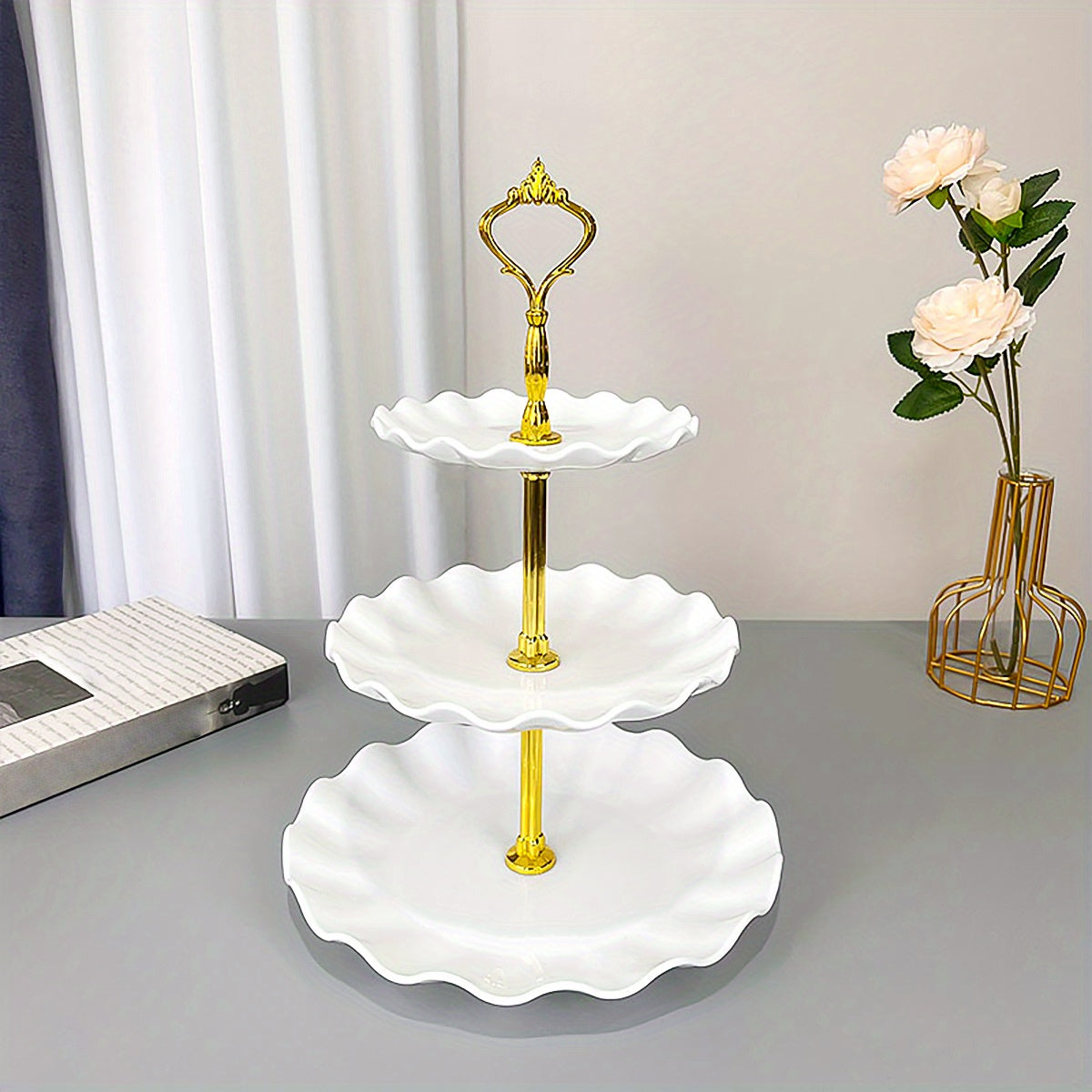 [European Cupcake Stand] 3 Tier European Cupcake Stand | Ruffled or Laciness Dessert Tower Tray for Tea Parties, Dances and Weddings