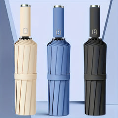 1-Pack Automatic Open/Close Folding Umbrella with 10-Rib Windproof, 190T Pongee Fabric, Compact Travel Design & Ergonomic Plastic Handle - Beige/Blue/Black, Durable Construction, Stylish Foldable Umbrella for Men & Women, Outdoor Umbrella, Travel Accessor