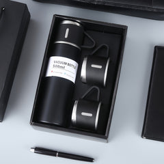 A Set of Stainless Steel Insulated Cups, 500Ml/16.9Oz Vacuum Sealed Water Bottle, Comes with 3 Cups, Stainless Steel Car Water Bottle Holder, Suitable for Coffee And Cold Drinks, Ideal Back-To-School Supplies