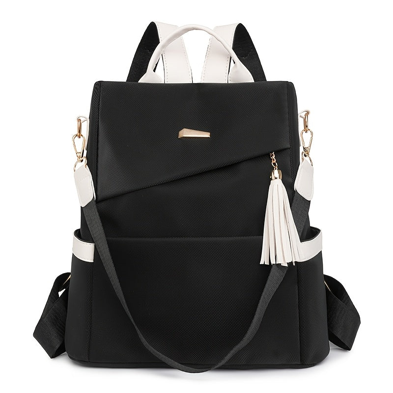 Elegant Women's Anti-Theft Backpack - Lightweight, Chic White with Pink Accents, Large Capacity, Adjustable Straps, PU Material, Perfect for Travel