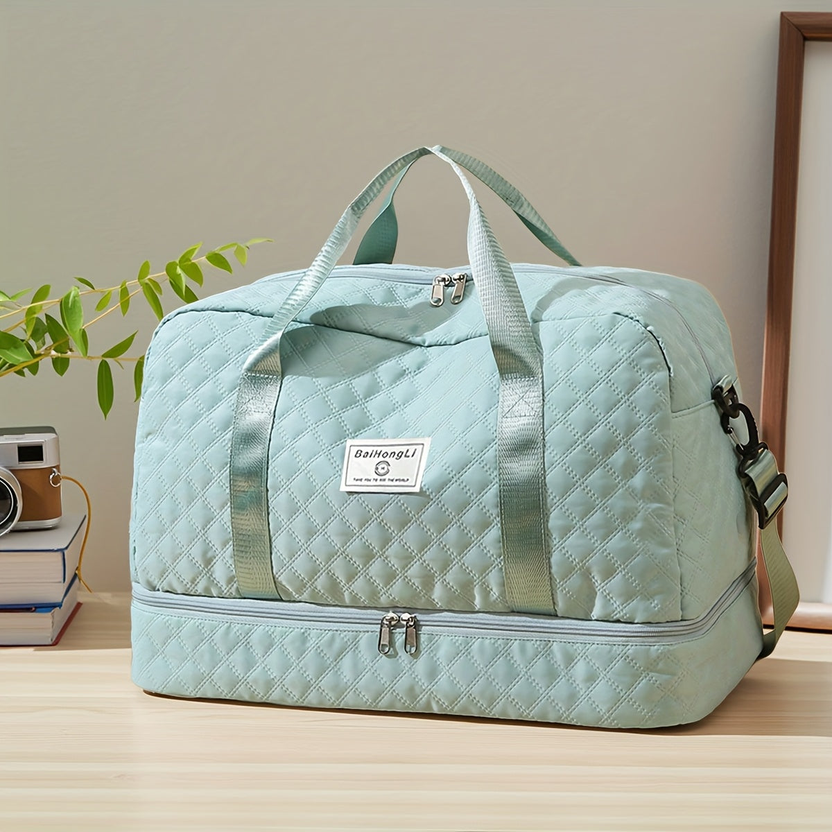 [Casual Duffel Bag] Large Capacity Nylon Travel Duffel Bag | Casual Style, Solid Color, Zipper Closure, Handheld or Shoulder Carry, with Black and Beige Options, for Outing and Weekend Trip