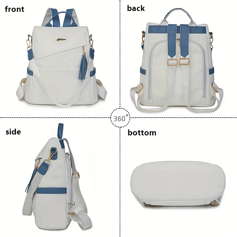 Elegant Women's Anti-Theft Backpack - Lightweight, Chic White with Pink Accents, Large Capacity, Adjustable Straps, PU Material, Perfect for Travel