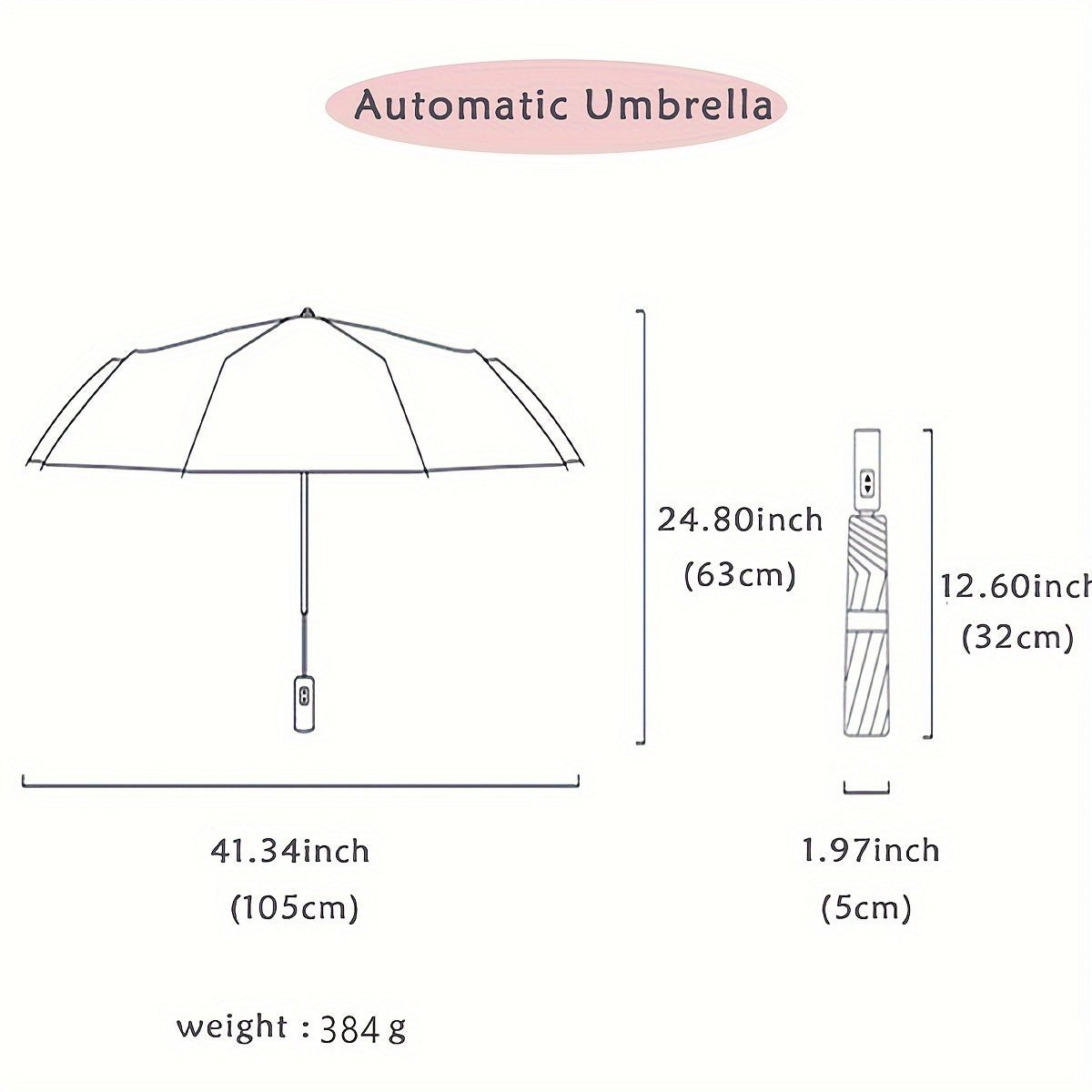 1-Pack Automatic Open/Close Folding Umbrella with 10-Rib Windproof, 190T Pongee Fabric, Compact Travel Design & Ergonomic Plastic Handle - Beige/Blue/Black, Durable Construction, Stylish Foldable Umbrella for Men & Women, Outdoor Umbrella, Travel Accessor