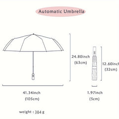 1-Pack Automatic Open/Close Folding Umbrella with 10-Rib Windproof, 190T Pongee Fabric, Compact Travel Design & Ergonomic Plastic Handle - Beige/Blue/Black, Durable Construction, Stylish Foldable Umbrella for Men & Women, Outdoor Umbrella, Travel Accessor