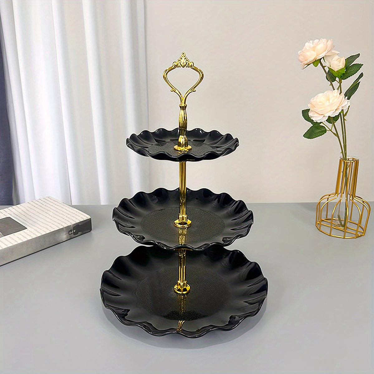 [European Cupcake Stand] 3 Tier European Cupcake Stand | Ruffled or Laciness Dessert Tower Tray for Tea Parties, Dances and Weddings