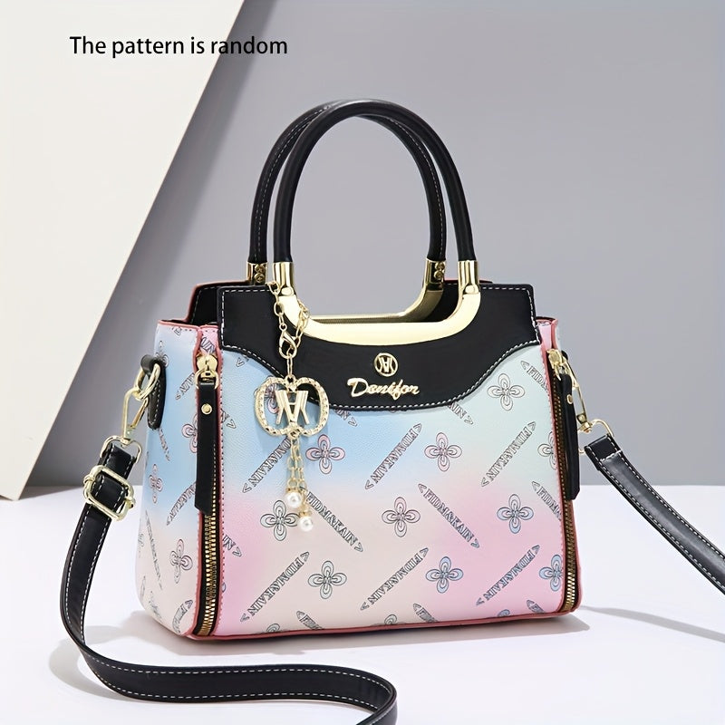 Cocogigi Women'S Elegant Black Synthetic Shoulder Bag with Detachable Strap, Golden-Tone Hardware & Floral Pattern - Versatile Handbag for Casual & Formal Occasions, Perfect Gift for Her, Evening Handbag, Sophisticated Design, Polyester Lined Interior