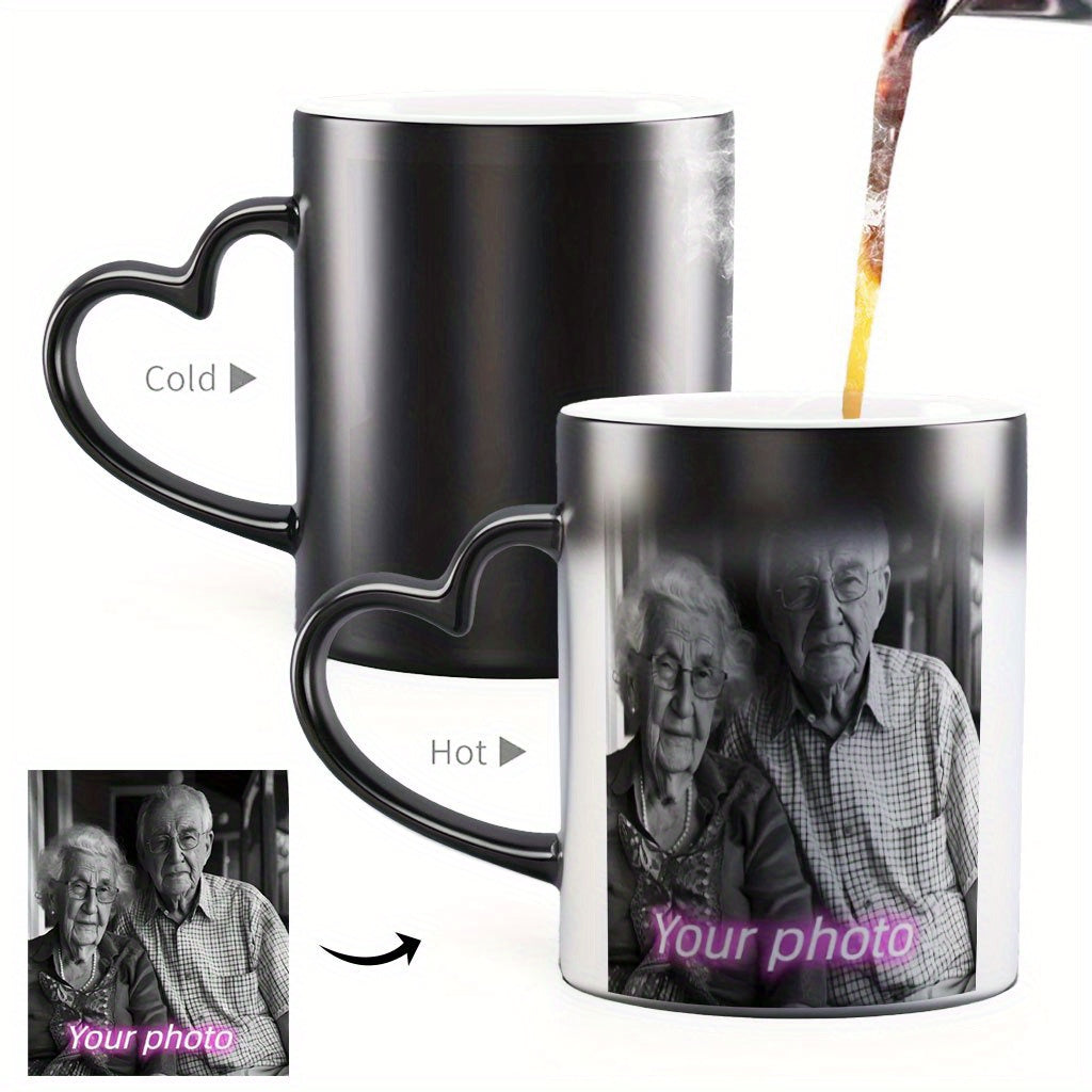 Magic Color Changing 1pc Mug with Heart-Shaped Handle - Custom Photo & Text Engraving - Ideal for Father'S Day, Mother'S Day, Fall, Winter Gifts