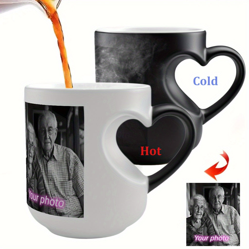 Magic Color Changing 1pc Mug with Heart-Shaped Handle - Custom Photo & Text Engraving - Ideal for Father'S Day, Mother'S Day, Fall, Winter Gifts