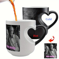 Magic Color Changing 1pc Mug with Heart-Shaped Handle - Custom Photo & Text Engraving - Ideal for Father'S Day, Mother'S Day, Fall, Winter Gifts