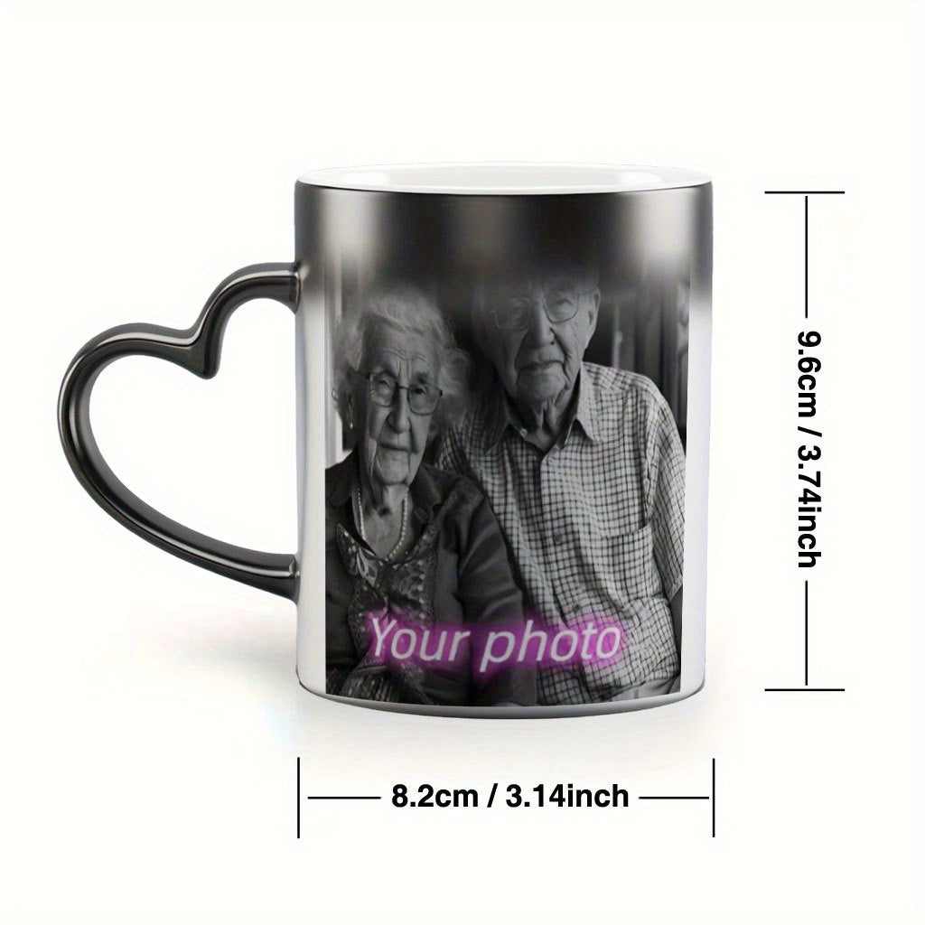 Magic Color Changing 1pc Mug with Heart-Shaped Handle - Custom Photo & Text Engraving - Ideal for Father'S Day, Mother'S Day, Fall, Winter Gifts