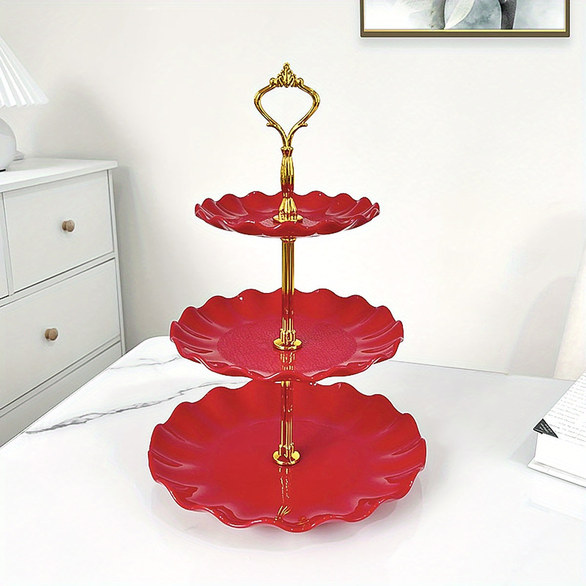 [European Cupcake Stand] 3 Tier European Cupcake Stand | Ruffled or Laciness Dessert Tower Tray for Tea Parties, Dances and Weddings