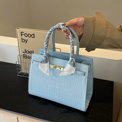 2024 Luxury Designer Women's Handbags with Scarf Top Handle Tote Bag for Women Solid Color Shoulder Bags for Ladies