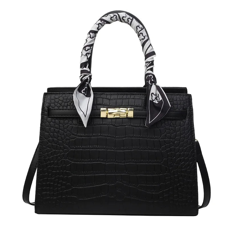 2024 Luxury Designer Women's Handbags with Scarf Top Handle Tote Bag for Women Solid Color Shoulder Bags for Ladies