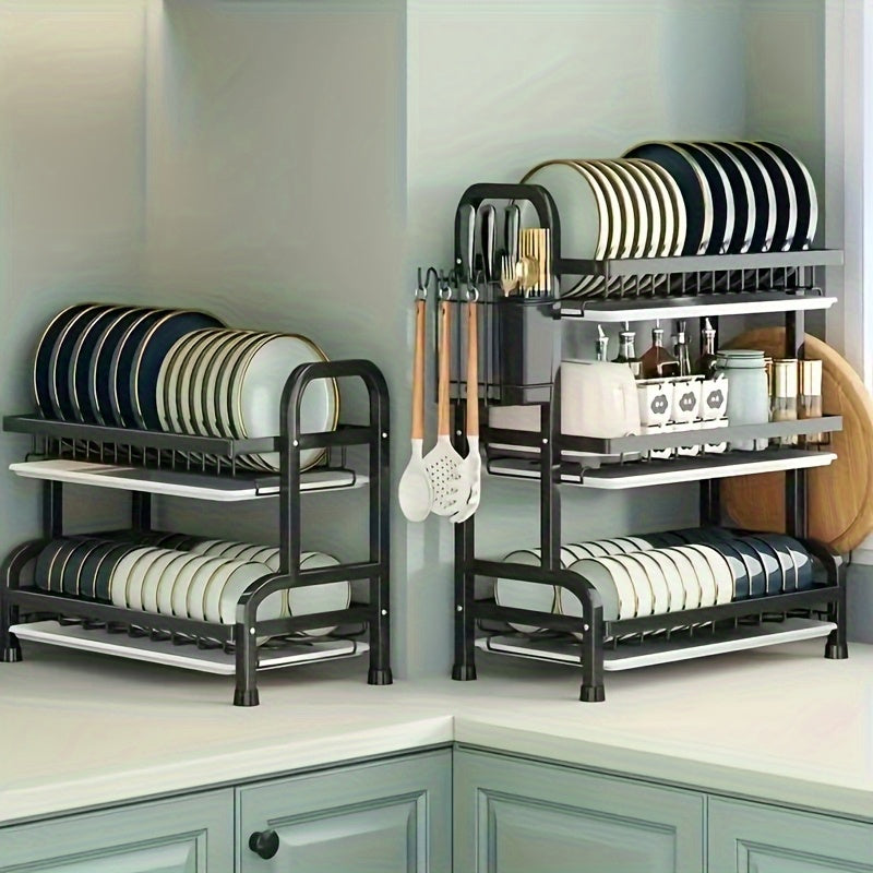 2-Tier/3-Tier Space-Saving Dish Drying Rack with Cutting Board and Cutlery Holder - Metal Kitchen Counter Organizer for Dishes, Glasses, and Utensils, Dish Drying Rack|Modern Kitchenware|Durable Metal Rack, Dish Rack for Kitchen