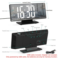 180° Adjustable LED Projection Alarm Clock - Black, USB Powered, 12/24H Temperature Display, Snooze, Night Mode, Memory Function for Bedroom, Home Office
