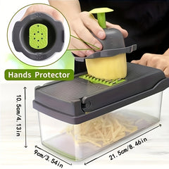 Veggie Chopper, Vegetable Slicer and Chopper - 16-in-1 Multifunctional Food Grade Cutting Machine with Drain Basket, Carrot and Garlic Chopper with Container, Durable Plastic Construction - Ideal for Home and Restaurant Use, Kitchen Essentials