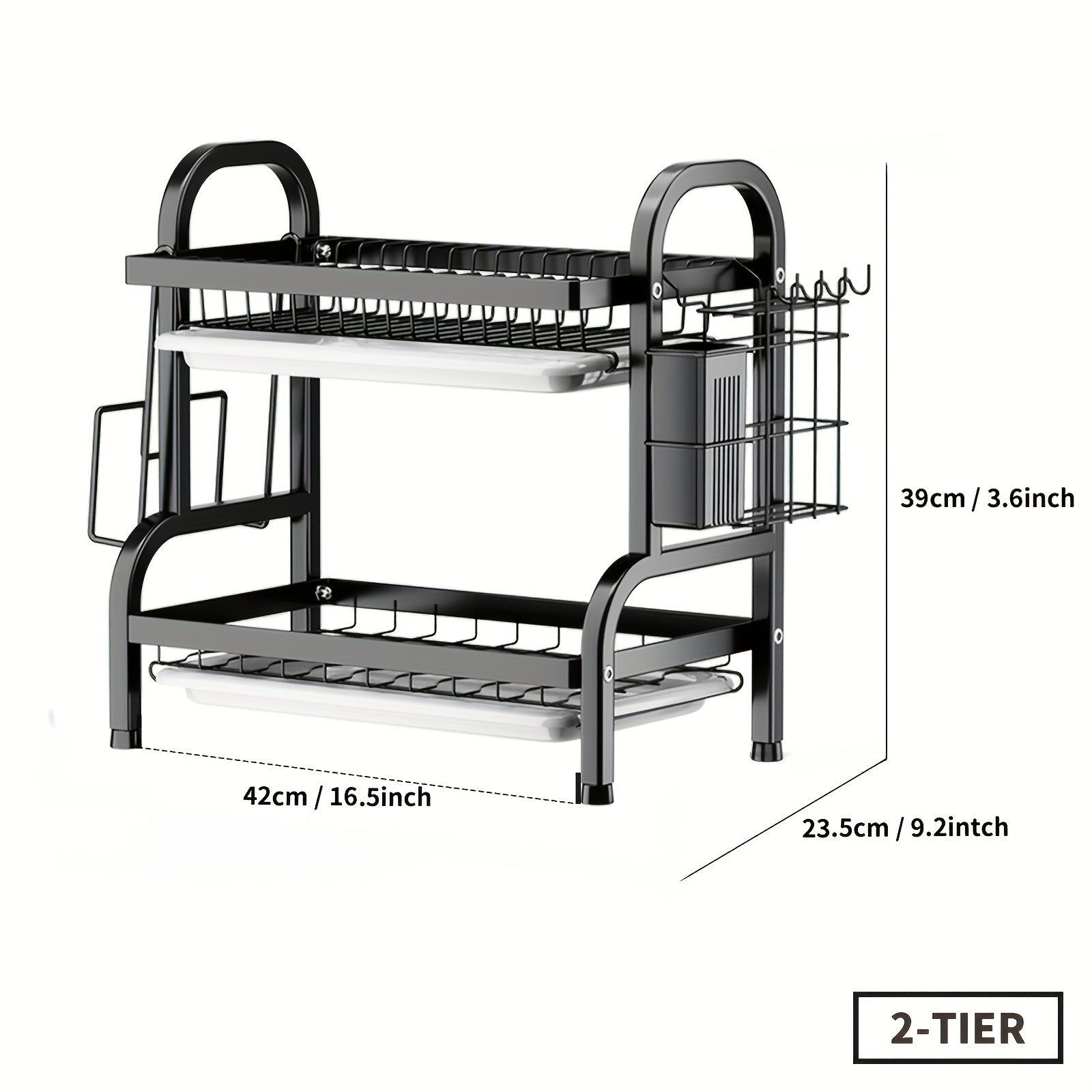 2-Tier/3-Tier Space-Saving Dish Drying Rack with Cutting Board and Cutlery Holder - Metal Kitchen Counter Organizer for Dishes, Glasses, and Utensils, Dish Drying Rack|Modern Kitchenware|Durable Metal Rack, Dish Rack for Kitchen