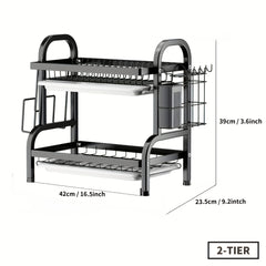 2-Tier/3-Tier Space-Saving Dish Drying Rack with Cutting Board and Cutlery Holder - Metal Kitchen Counter Organizer for Dishes, Glasses, and Utensils, Dish Drying Rack|Modern Kitchenware|Durable Metal Rack, Dish Rack for Kitchen