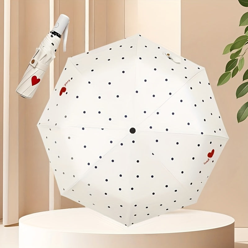 1 Automatic Open Sunshade Umbrella with Love Print Pattern Illustration, Foldable Portable Travel Daily Umbrella for Men and Women, Student Umbrella, Korean Style Fresh Sunshade Outdoor Umbrella