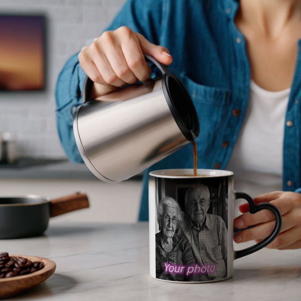 Magic Color Changing 1pc Mug with Heart-Shaped Handle - Custom Photo & Text Engraving - Ideal for Father'S Day, Mother'S Day, Fall, Winter Gifts