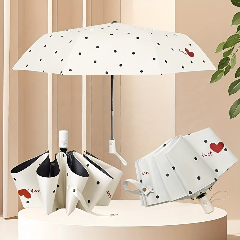 1 Automatic Open Sunshade Umbrella with Love Print Pattern Illustration, Foldable Portable Travel Daily Umbrella for Men and Women, Student Umbrella, Korean Style Fresh Sunshade Outdoor Umbrella