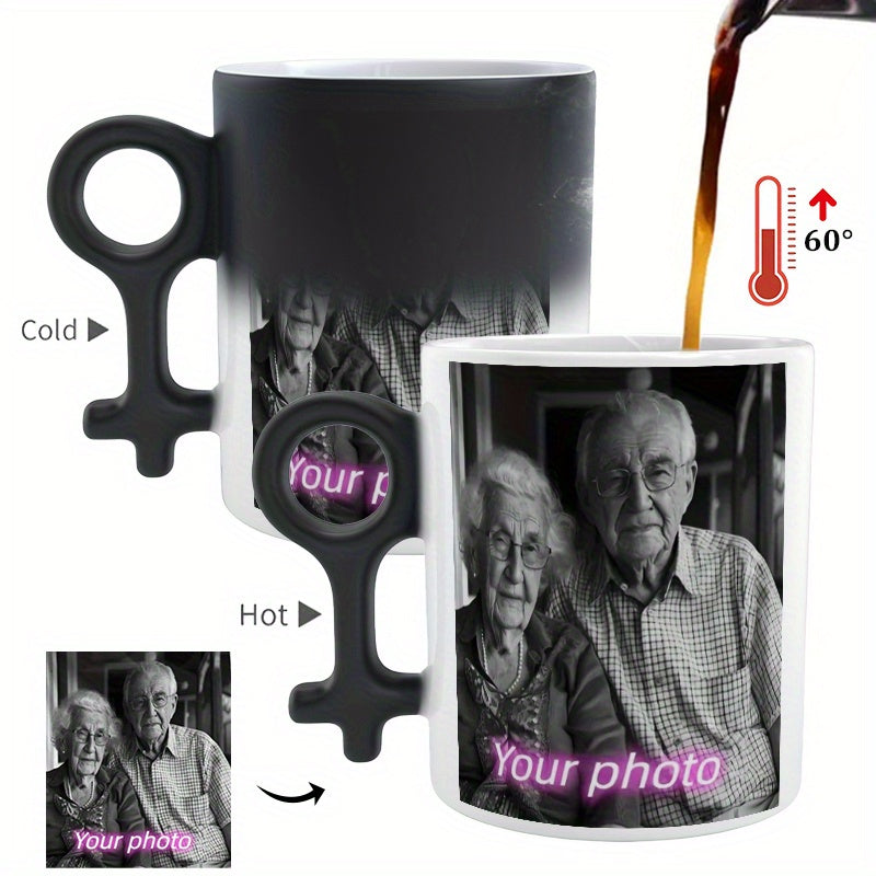 Magic Color Changing 1pc Mug with Heart-Shaped Handle - Custom Photo & Text Engraving - Ideal for Father'S Day, Mother'S Day, Fall, Winter Gifts