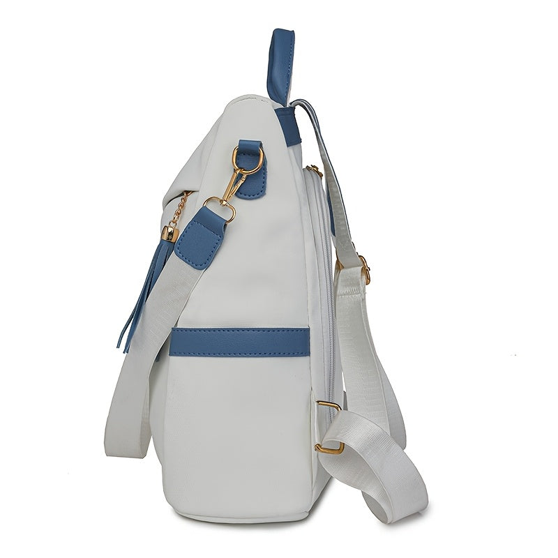 Elegant Women's Anti-Theft Backpack - Lightweight, Chic White with Pink Accents, Large Capacity, Adjustable Straps, PU Material, Perfect for Travel