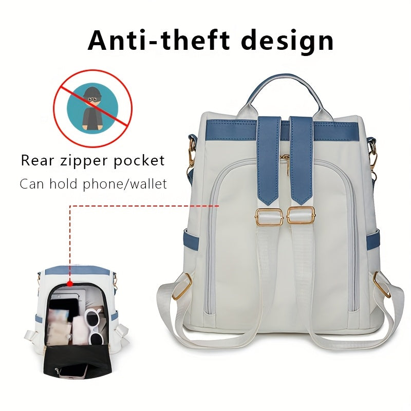 Elegant Women's Anti-Theft Backpack - Lightweight, Chic White with Pink Accents, Large Capacity, Adjustable Straps, PU Material, Perfect for Travel