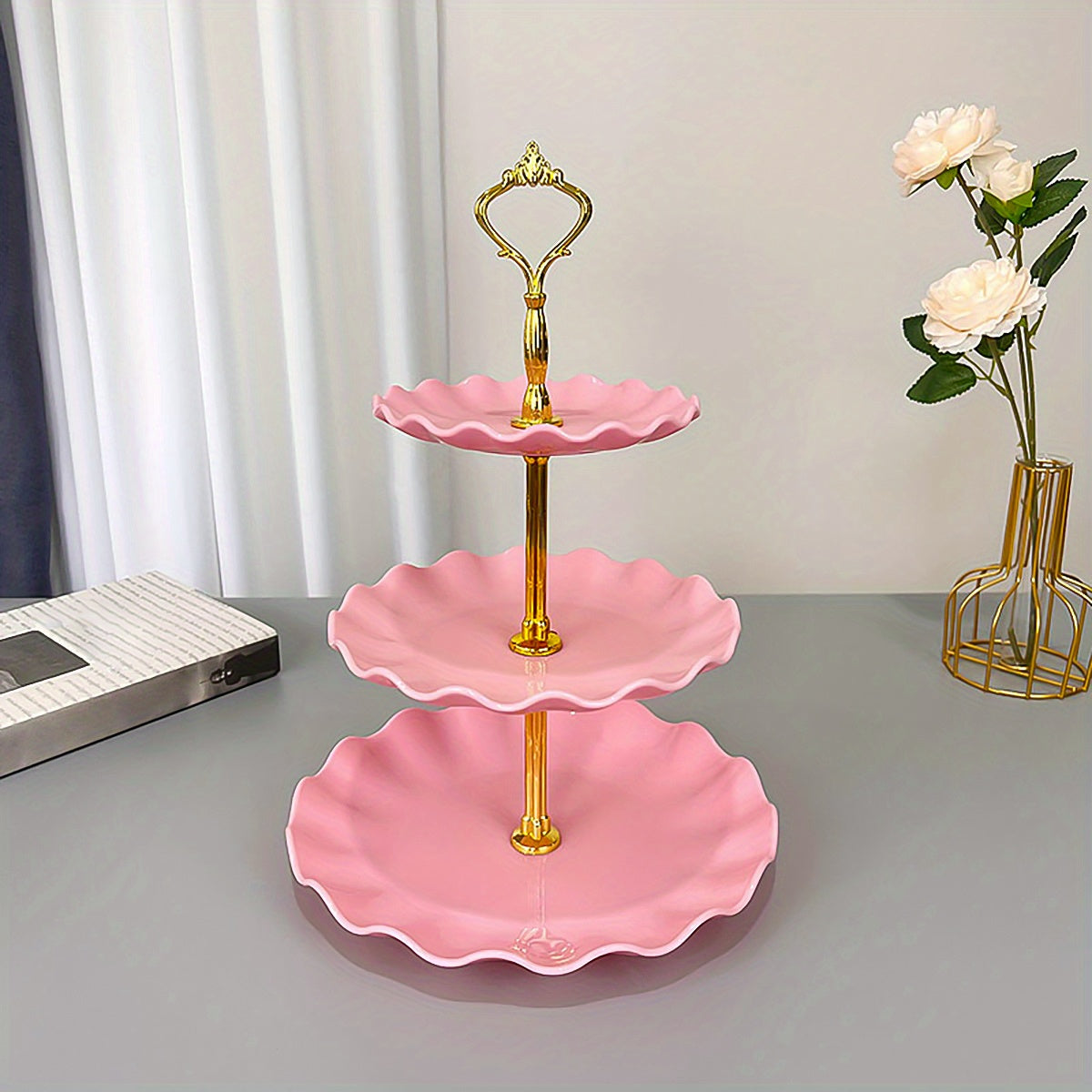 [European Cupcake Stand] 3 Tier European Cupcake Stand | Ruffled or Laciness Dessert Tower Tray for Tea Parties, Dances and Weddings