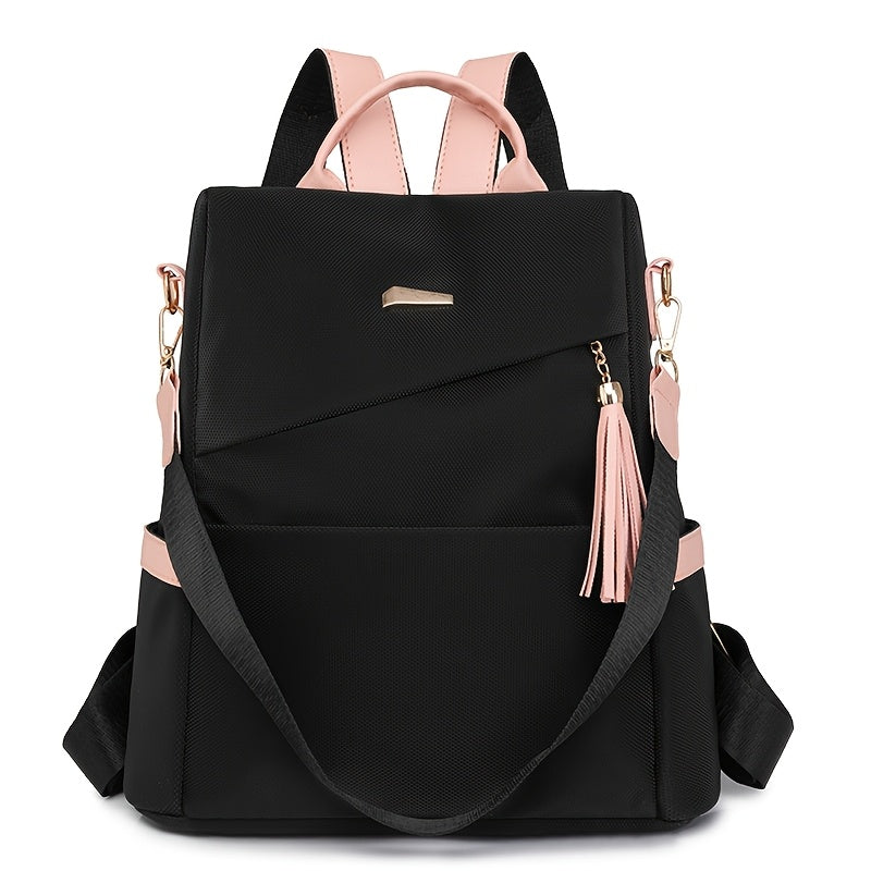 Elegant Women's Anti-Theft Backpack - Lightweight, Chic White with Pink Accents, Large Capacity, Adjustable Straps, PU Material, Perfect for Travel