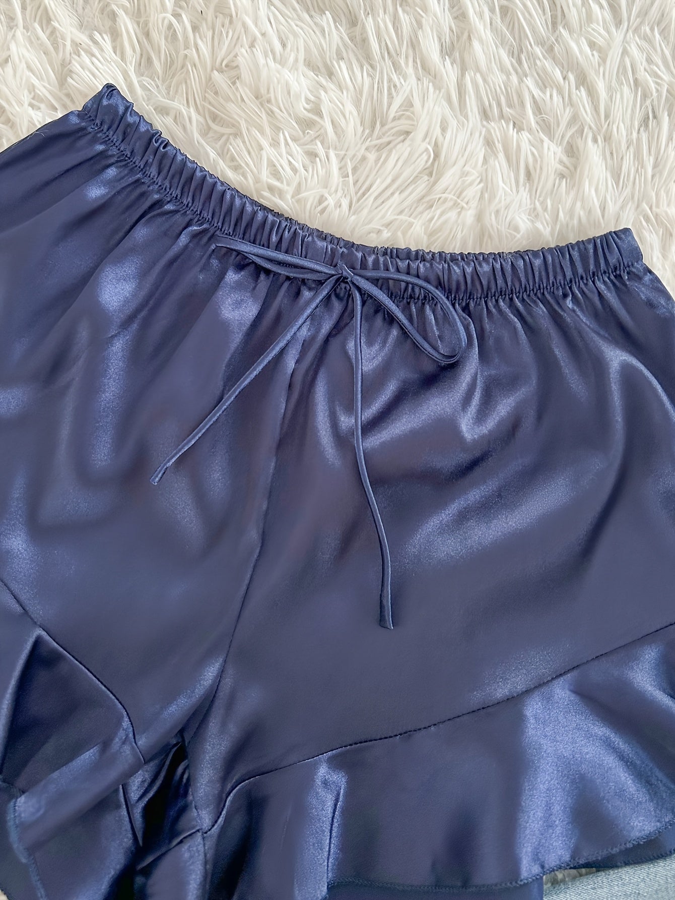 [Sexy Pajama Set] 4pcs Comfortable Polyester Women's V-Neck Pajama Set | All-Season Sleepwear with Tie Waist And Drawstring Shorts, Perfect for Autumn And Winter