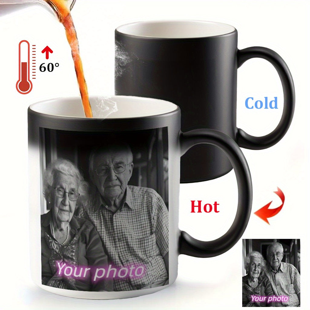 Magic Color Changing 1pc Mug with Heart-Shaped Handle - Custom Photo & Text Engraving - Ideal for Father'S Day, Mother'S Day, Fall, Winter Gifts